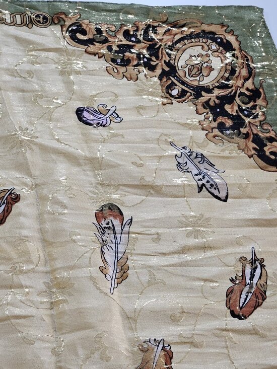 Unbranded Silk Scarf Womens 31 x 32 Inches Multicolor Gold Floral Feathers Print - Picture 9 of 15